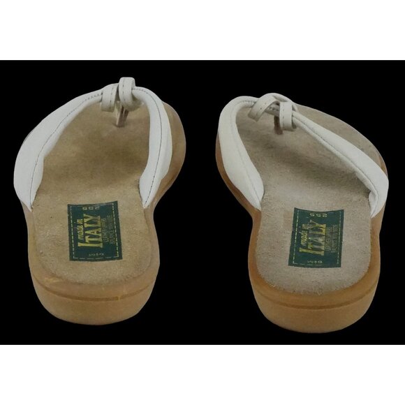 Vintage Leather Flip Flops Womens Size 6.5 Made in Italy Sandals White Leather W - Picture 3 of 7